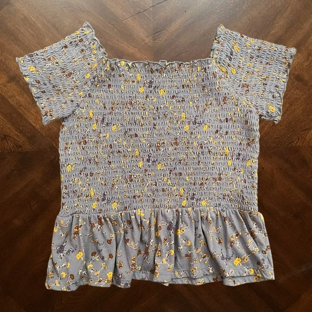 American Eagle Blue Floral Off Shoulder Smocked Peplum Top Women’s Size M - Picture 5 of 11